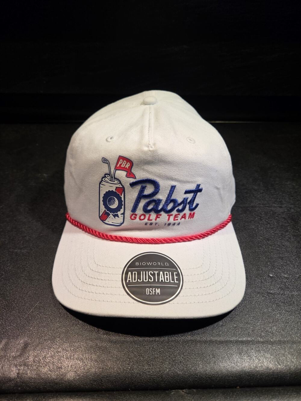 Pabst Golf Team SnapBack Hat White Adjustable, Rope Cap PBR Beer New with Tags